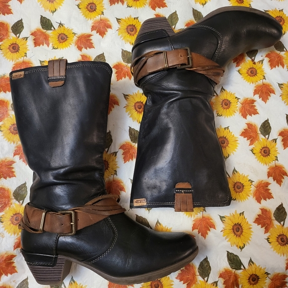 Pikolinos Black/Brown Leather Side Zip Calf Boot sz 41~Made in Spain & Like New! - Picture 3 of 11